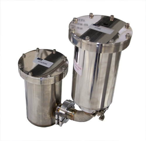 Oil mist filter for use with Dilution Refrigerator circulation pumps. ICE recommends one fine and on